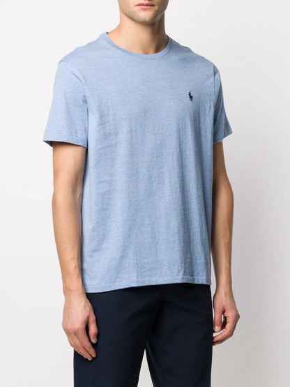 camiseta de gola redonda com logotipo bordado