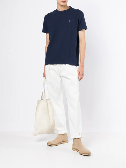 camiseta de algodão com logotipo bordado