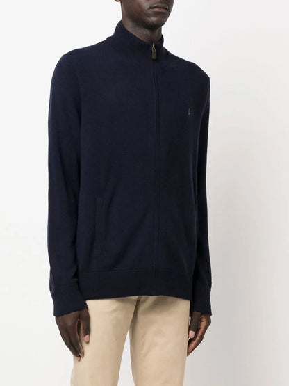 cardigan com zíper e logotipo bordado