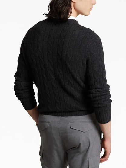 pulôver de gola redonda em tricô trançado