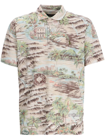 camisa polo de algodão com estampa gráfica