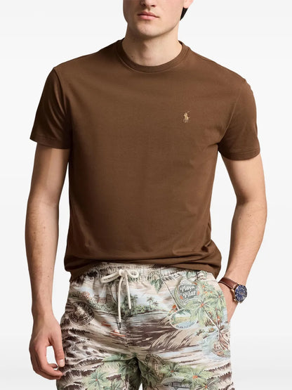 camiseta de algodão com gola redonda