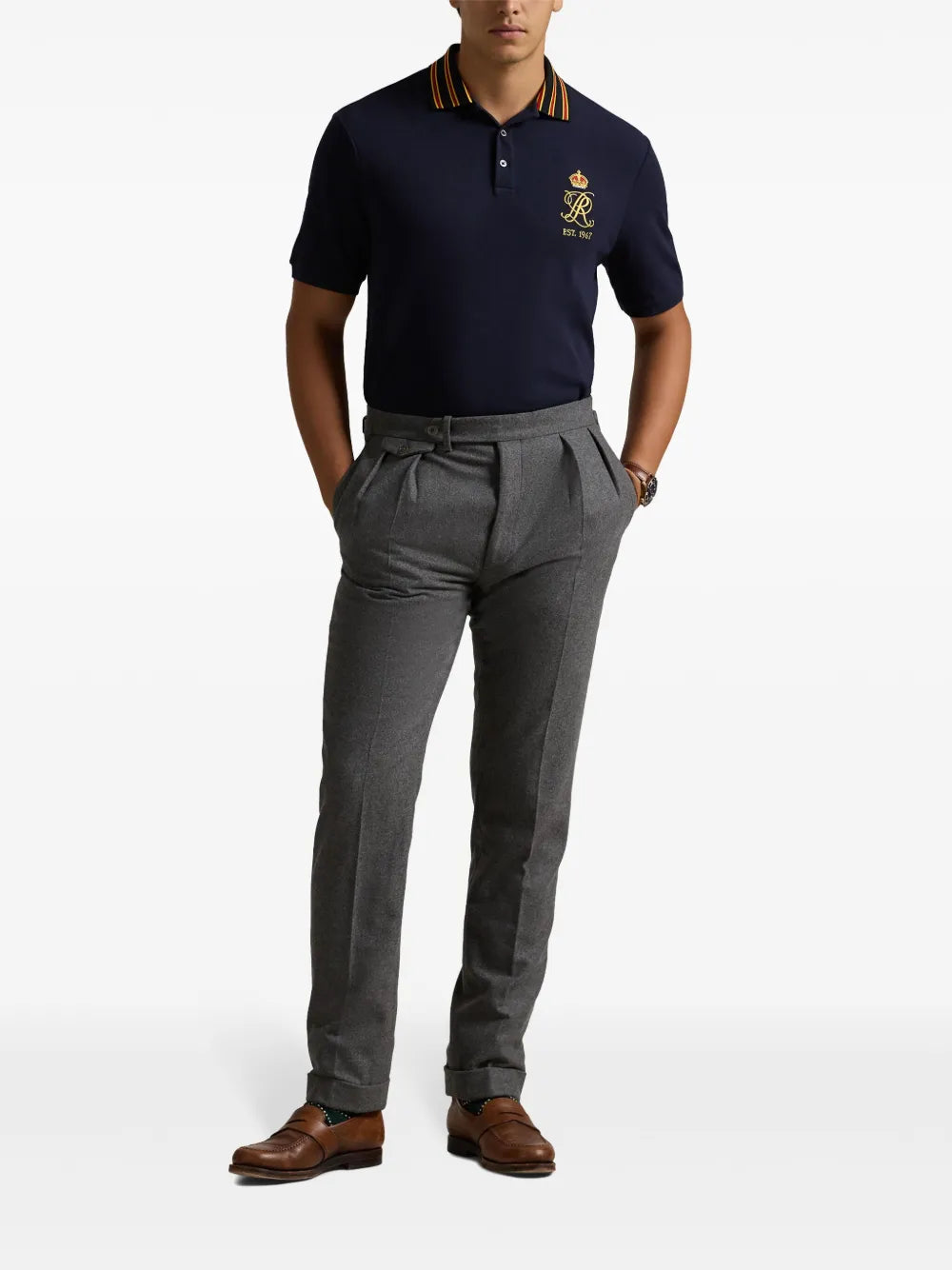 camisa polo de algodão com logotipo bordado