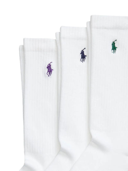 meias de cano alto com logotipo bordado (pacote com três)